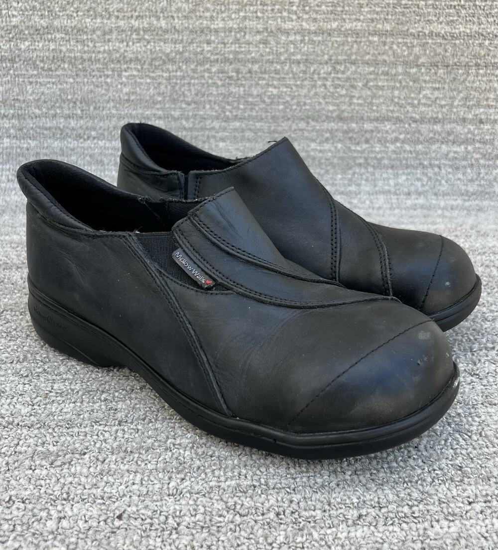 Mellow Walk Women's Daisy Steel Toe Slip Resistant Leather Slip-on 6.5 Wide